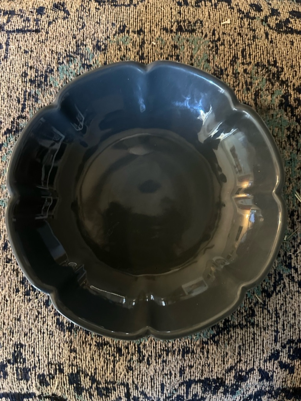 Magnolia Glossy Scalloped Serving Bowl in Deep Blue Green Pasta Bowl